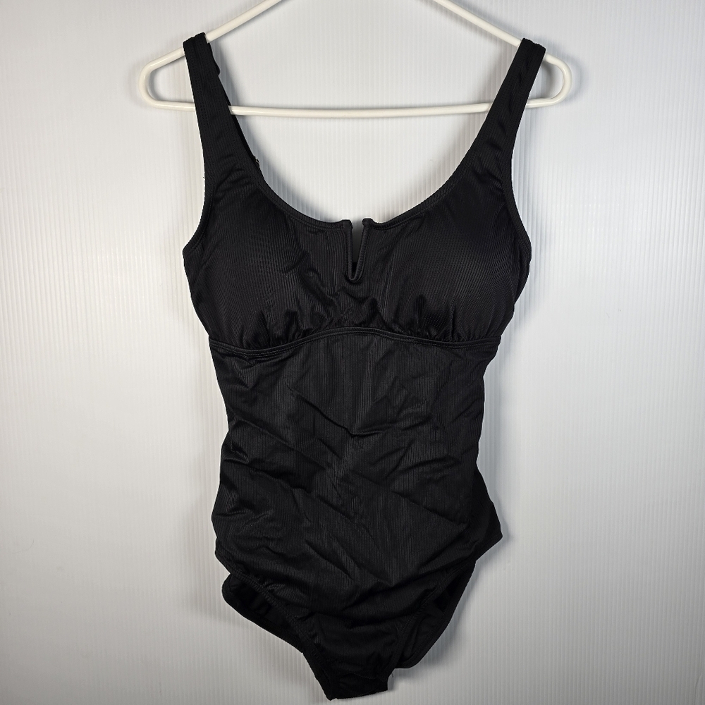 NWT Anne Cole Women's Black Ribbed One-Piece Swimsuit Adj. Straps Size L